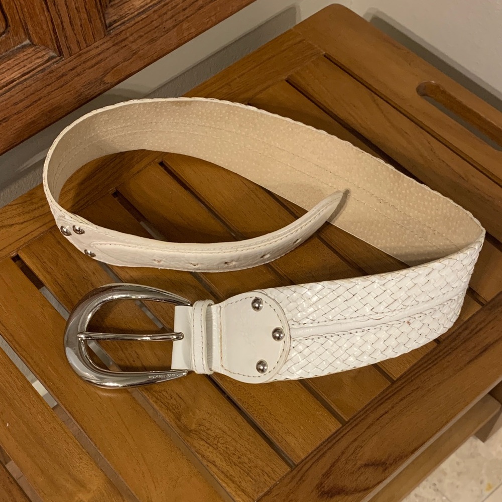 MICHAEL Michael Kors White Belt with Silver Buckle